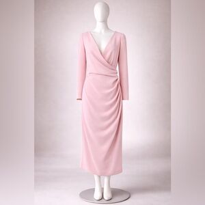 Blush Pink Wrap Midi Dress – Long Sleeve Elegant Occasion Dress